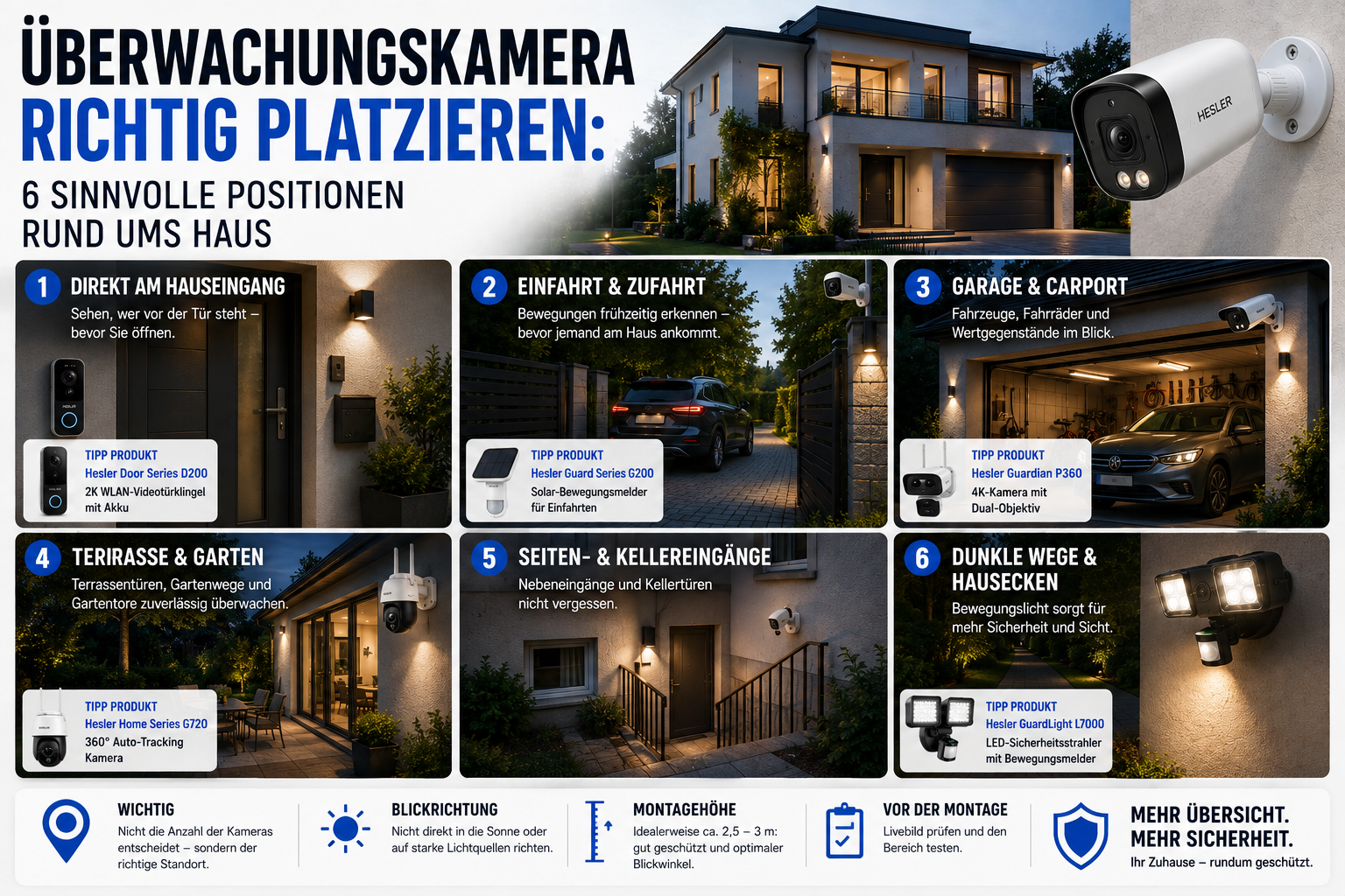 Überwachungskamera richtig platzieren: 6 sinnvolle Positionen rund ums Haus