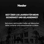 Hesler Markenbild mit historischer Fabrikansicht und Hinweis auf über 100 Jahre Erfahrung in der Sicherheitstechnik