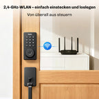 Hesler Smart-Lock an der Tür verbunden mit dem 2,4-GHz-WLAN-Router für Fernzugriff ohne Hub.