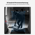Nachtaufnahme mit KI-basierter Personenerkennung, die eine Person vor der Haustür erfasst und meldet.