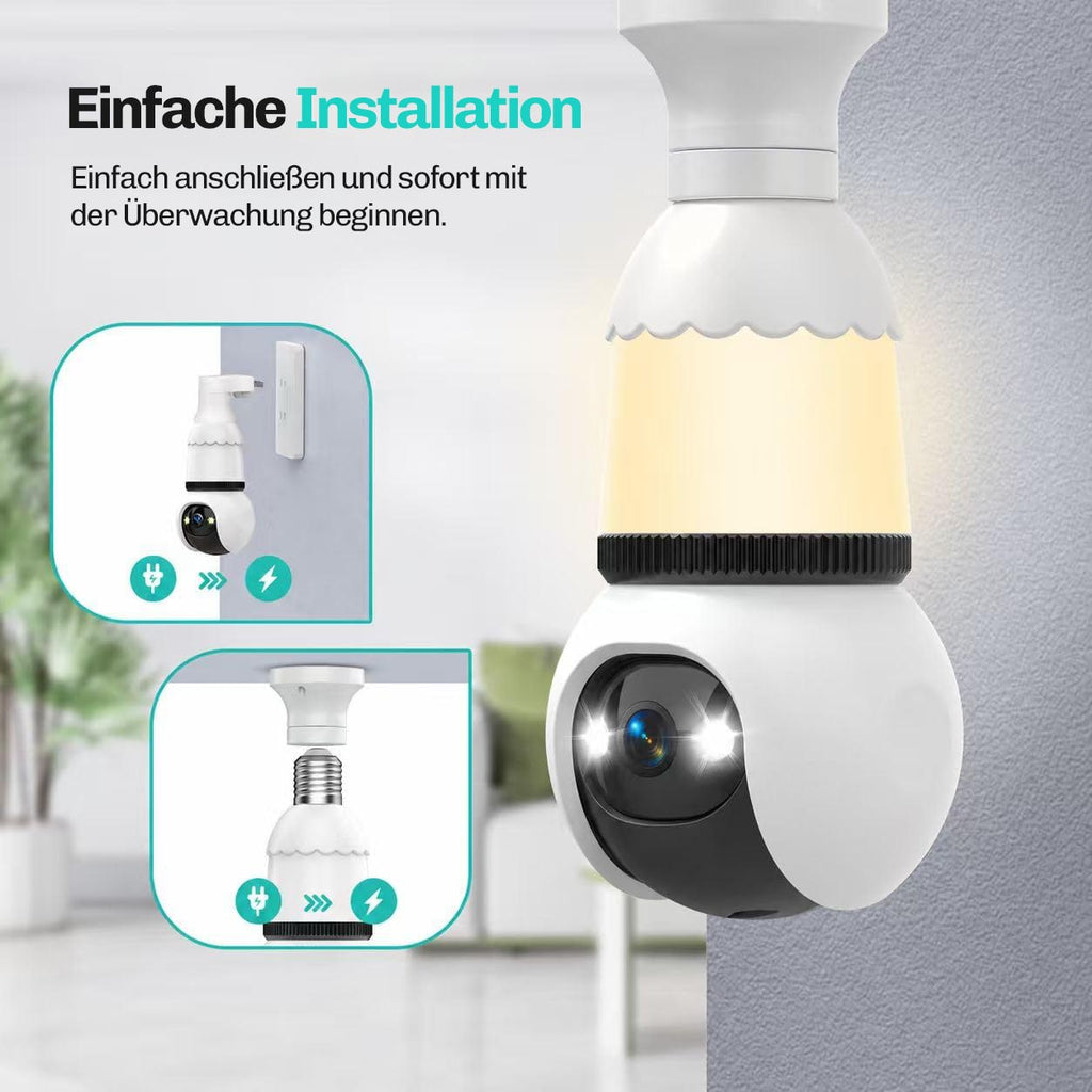 Nahaufnahme der Hesler-Kamera mit Installationsbeispielen für Steckdosenfassung und Deckenmontage
